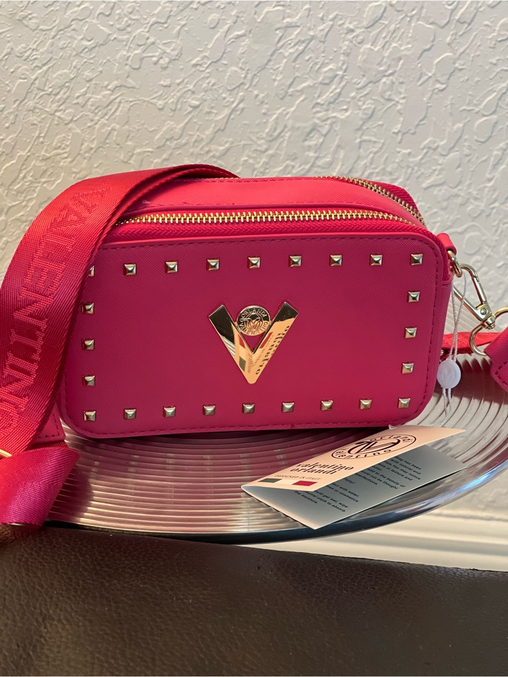 VALENTINO ORLANDI NWT Hot Pink Crossbody Camera Bag with Gold Studs